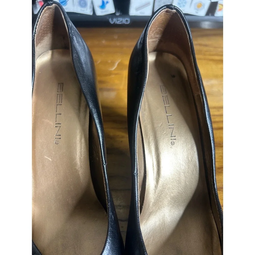 Bellini Rosa vintage Pumps Women 8M Black Leather Pointed Toe Block herl‎